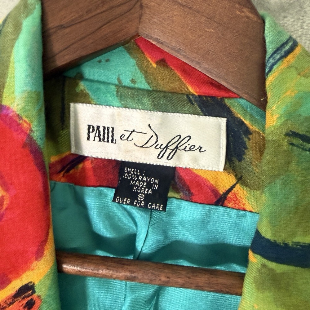 Vintage Paul et Duffier Small Green Red Tomotoe Art Deco Boyfriend Blazer - Picture 3 of 9